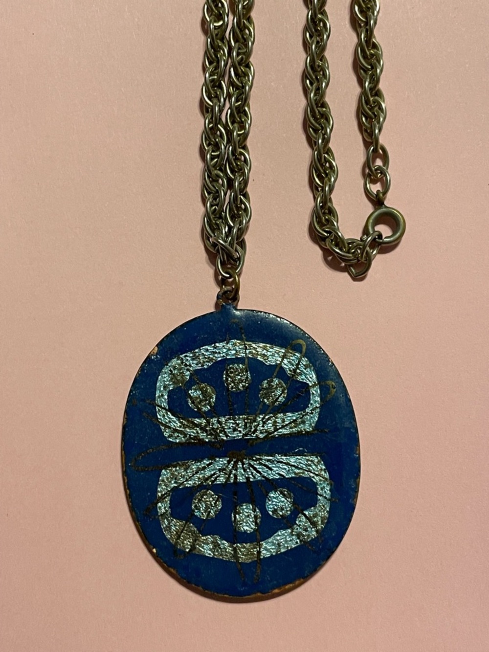Abstract Vintage 50s Enamel on Copper MCM Pendant on Chain #9639 - Picture 3 of 9